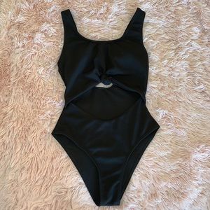 Black front tie, one-piece body suit
